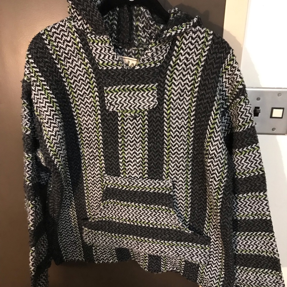 Green white gray and black sweater
